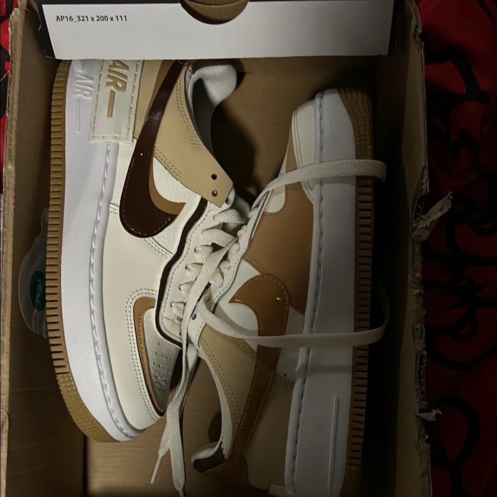 Nike Air Force 1 Shadow Sneakers - White and Brown
